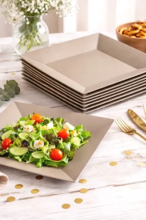 Prix Cassé Assiette carrée en carton Taupe 23cm x 10 pièces