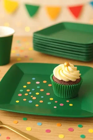 Paiement Sécurisé Petite assiette carrée en carton Vert Foncé 18cm x 10 pièces