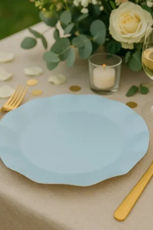 Assiette jetable en carton design Vague Bleu ciel 27cm x 8 pièces Offre Du Jour
