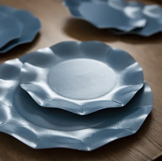 Prix Promo Petite assiette en carton pas cher Vague Bleu Canard 21cm x 8 pièces