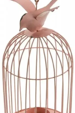 Urne cage oiseau Rose Saumon avec photophore Paiement Sécurisé