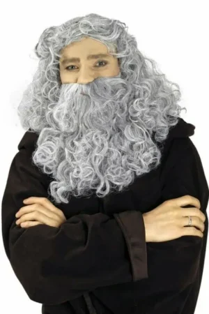Perruque Merlin Gris Argenté avec Barbe Prix Promo