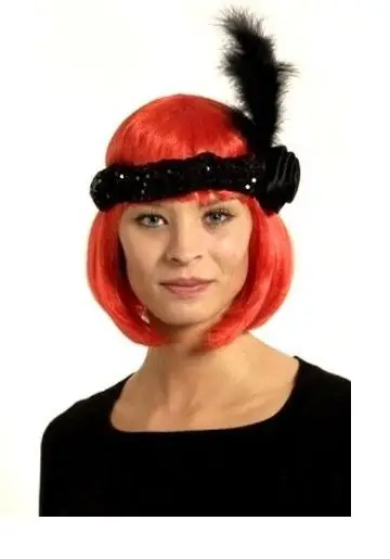 Bandeau en Paillette Noir avec Plume Noir Prix Cassé