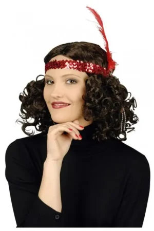 Réduction Bandeau en Paillette Rouge avec Plume Rouge