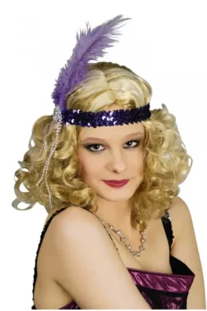 Certifié Bandeau en Paillette Violet avec Plume Violet