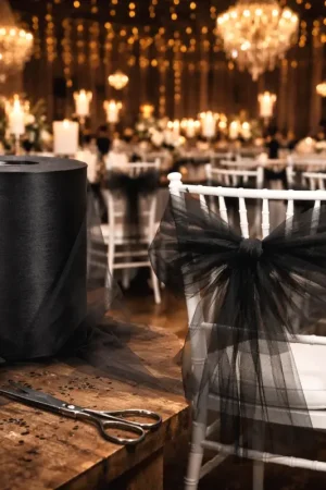 Prix Réduit Tulle Noir 20cm x 100m pour 40 noeuds de chaise