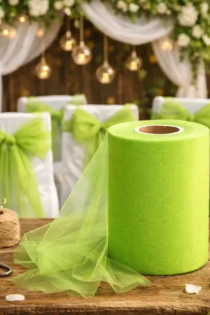 Tulle Vert Anis 20cm x 100m pour 40 noeuds de chaise Usine Directe