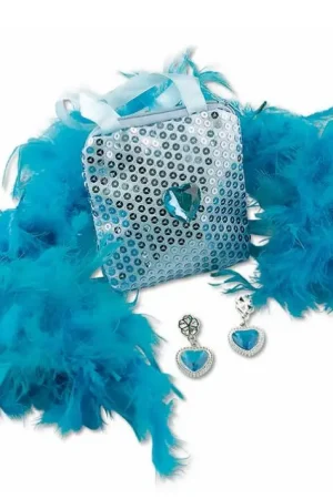 Produit De Marque Set Princesse Bleu Boa Sac et Boucles d'Oreilles