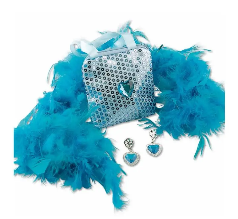 Produit De Marque Set Princesse Bleu Boa Sac et Boucles d'Oreilles