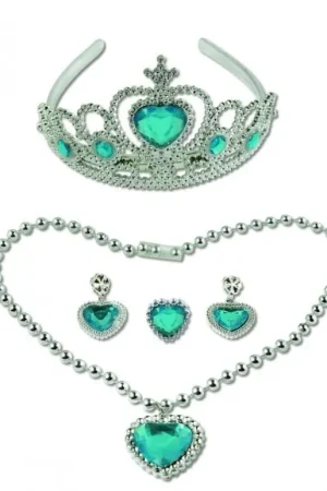 Vente Directe Set Bijoux Princesse Diadème Chaîne Boucle d'Oreilles Bleu