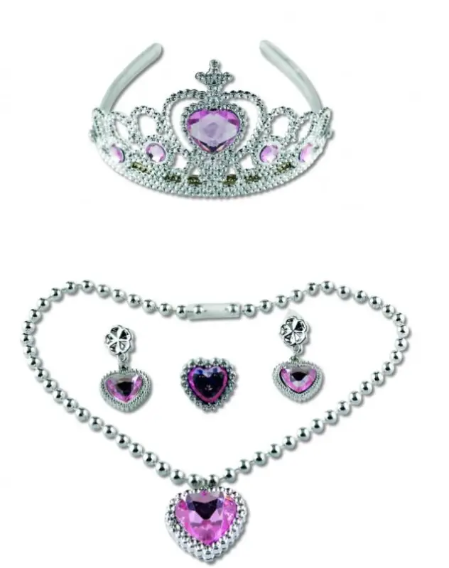 Set Bijoux Princesse Diadème Chaîne Boucle d'Oreilles Rose Nouvelle Collection