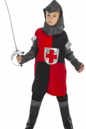 Paiement Sécurisé Déguisement Enfant Chevaler Medieval Noir Rouge 7/9 ANs