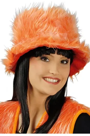 Chapeau en Peluche Flower-Power Orange Expédition Rapide