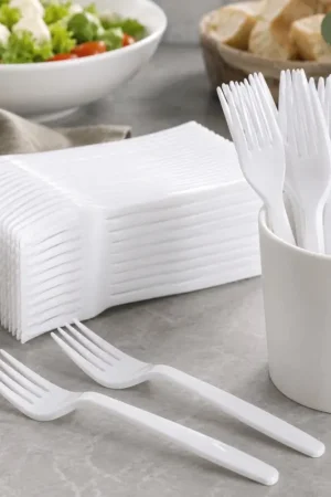 Bon Plan Fourchettes plastique Réutilisable blanc x 100 pièces