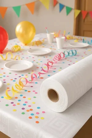 Offre Spéciale Nappe en papier damassé Blanc 100 mètres x 1. 18 m