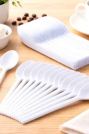 Cuillères à café plastique réutilisables Blanc x 100 pièces Promotion Saisonnière