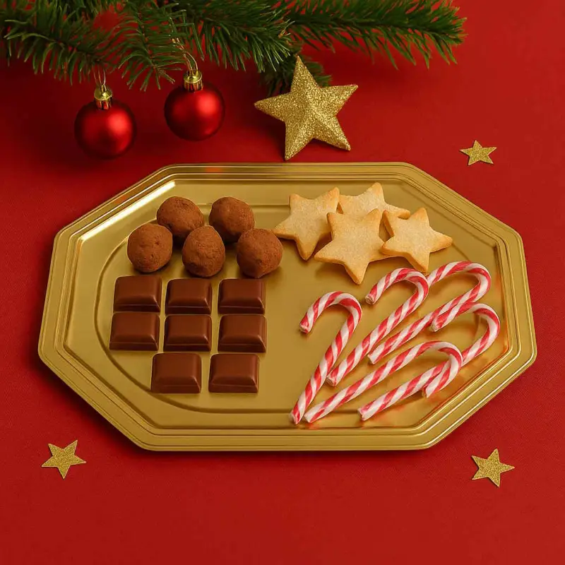Plateau plastique traiteur doré octogonal réutilisable 35 x 25 cm x 3 pièces Offre Exclusive
