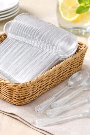 Nouvel Arrivage Cuillère à café plastique réutilisable Transparente x 50 pièces