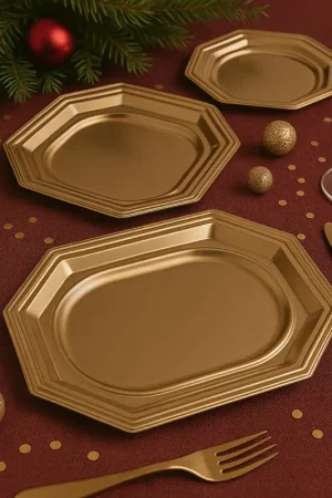 Seulement Aujourd'hui Lot de 3 plat octogonaux or reutilisable 20x25cm réutilisables