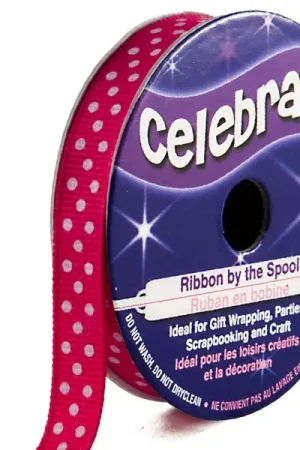 Ruban en bobine gros grain Fuchsia à pois blanc Réduction