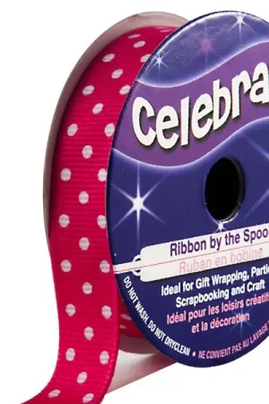 Meilleur Prix Ruban en bobine gros grain Fuchsia à pois blanc