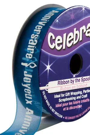 Dernier Modèle Ruban en bobine Organza Bleu imprimé blanc joyeux anniversaire