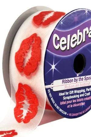 Offre Du Jour Ruban en bobine Organza Blanc imprimé bouche rouge