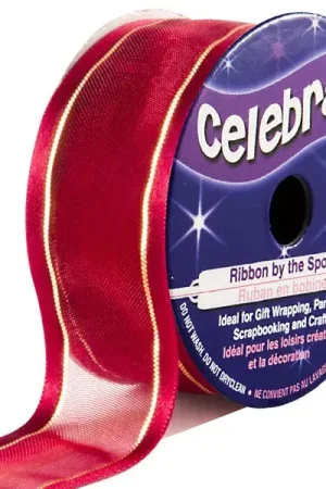 Super Prix Ruban en bobine Organza Bordeaux bord satinés fil or