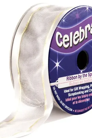 Offre Limitée Ruban en bobine Organza Argent bord satiné fil or