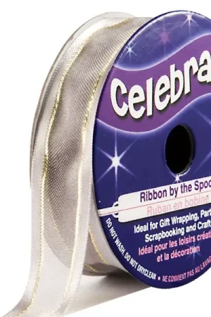 Seulement Aujourd'hui Ruban en bobine Organza Argent bord satiné fil or