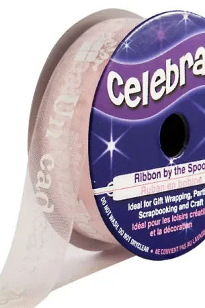 Expédié Aujourd'hui Ruban en bobine Organza Rose imprimé blanc