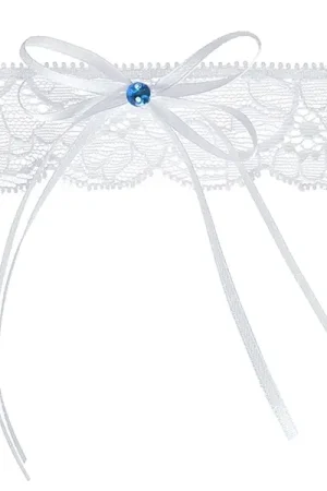 Jarretière dentelle Blanc avec diamant Bleu Meilleure Vente