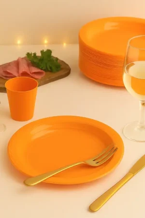 Dernier Modèle Assiette plastique ronde Orange 22cm x 20 pièces