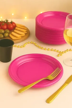 Assiette plastique ronde Fuchsia 22 cmx 20 Nouvel Arrivage
