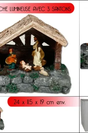 Bon Marché Crèche lumineuse + 3 santons
