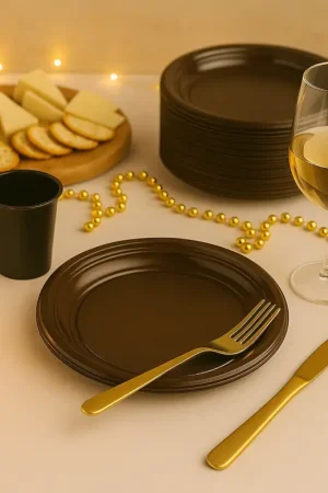 Assiette plastique Ronde Chocolat 22 cm x 20 pièces Meilleure Vente