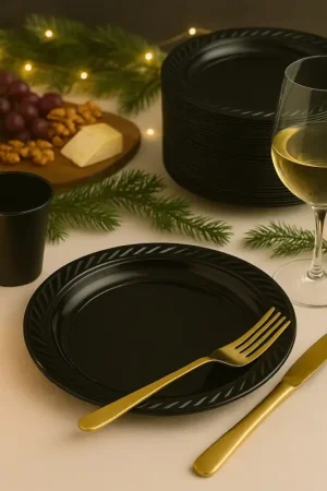 Assiette plastique ronde Noir 22 cmx 20 Promotion