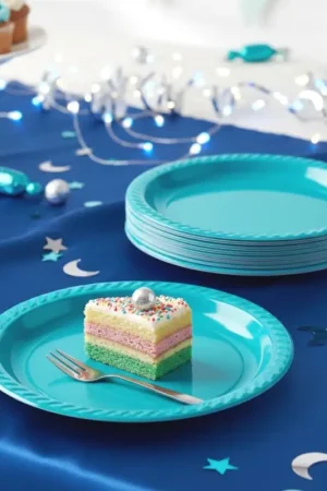 Assiette plastique pas cher Bleu Turquoise 17cm x 20 pièces Promotion Saisonnière