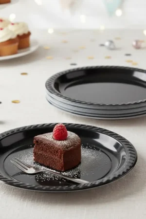 Assiette plastique noire ronde 17 cm x 20 pièces Offre Spéciale