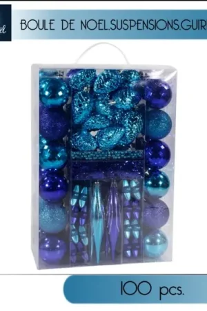 Prix Bas Kit de décoration sapin de noel 100 pièces Bleu