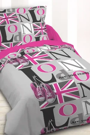 Remise Housse de couette Fille 140 x 200 cm Pink London avec Taie d'oreiller