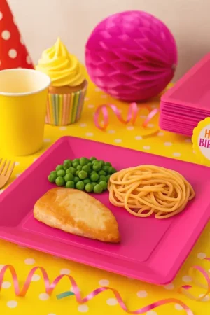 Assiette carrée plastique Fuchsia Réutilisable 23cm x12 Dernière Chance