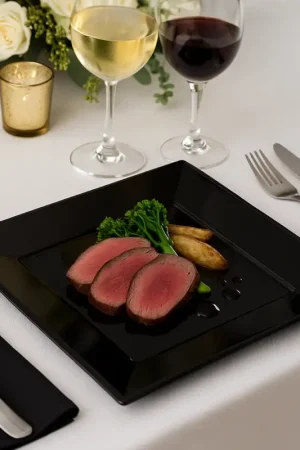 Assiette carrée plastique Noir Réutilisable 23cm x12 Authentique