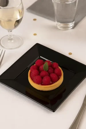 Prix Promo Assiette carrée Noir réutilisable 18 cm x 12 pièces
