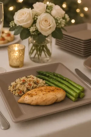 Nouvelle Collection Assiette carrée plastique 23cm Taupe Réutilisable x 12 pièces