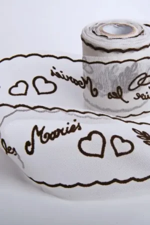 Commande En Gros Rouleau de tulle floqué vive les mariés Chocolat