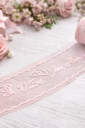 Offre Exclusive Rouleau de tulle floqué vive les mariés Rose