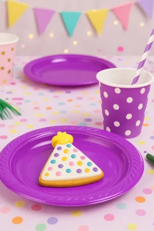 Nouvelle Collection Assiette plastique ronde 22 cm Violet x 20 pièces