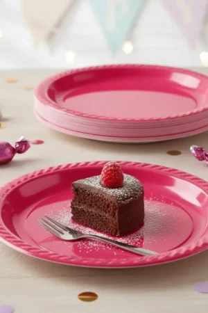 Promotion Saisonnière Assiette plastique ronde fuchsia 17cm x 20 pièces