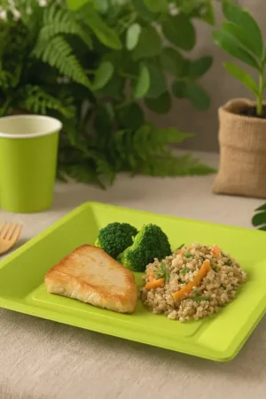 Nouvel Arrivage Assiette carrée plastique Vert anis réutilisable 23cm x12